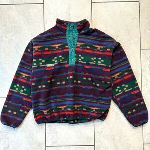 Vintage 90s Columbia Sportswear Aztec Navajo Fleece Sweater Size L Womens Retro